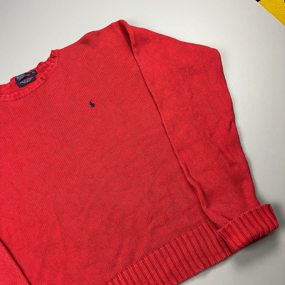 Polo Ralph Lauren Sweater Mens XL Red Cotton Shaker Knit Crewneck Pony Logo 90s